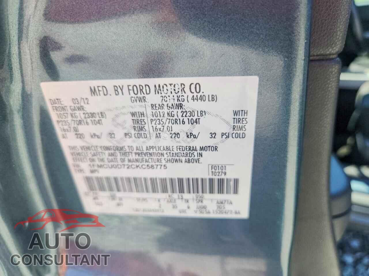 FORD ESCAPE 2012 - 1FMCU0D72CKC58775
