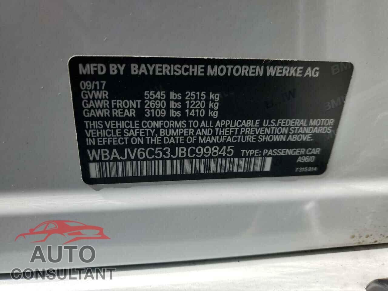 BMW 6 SERIES 2018 - WBAJV6C53JBC99845