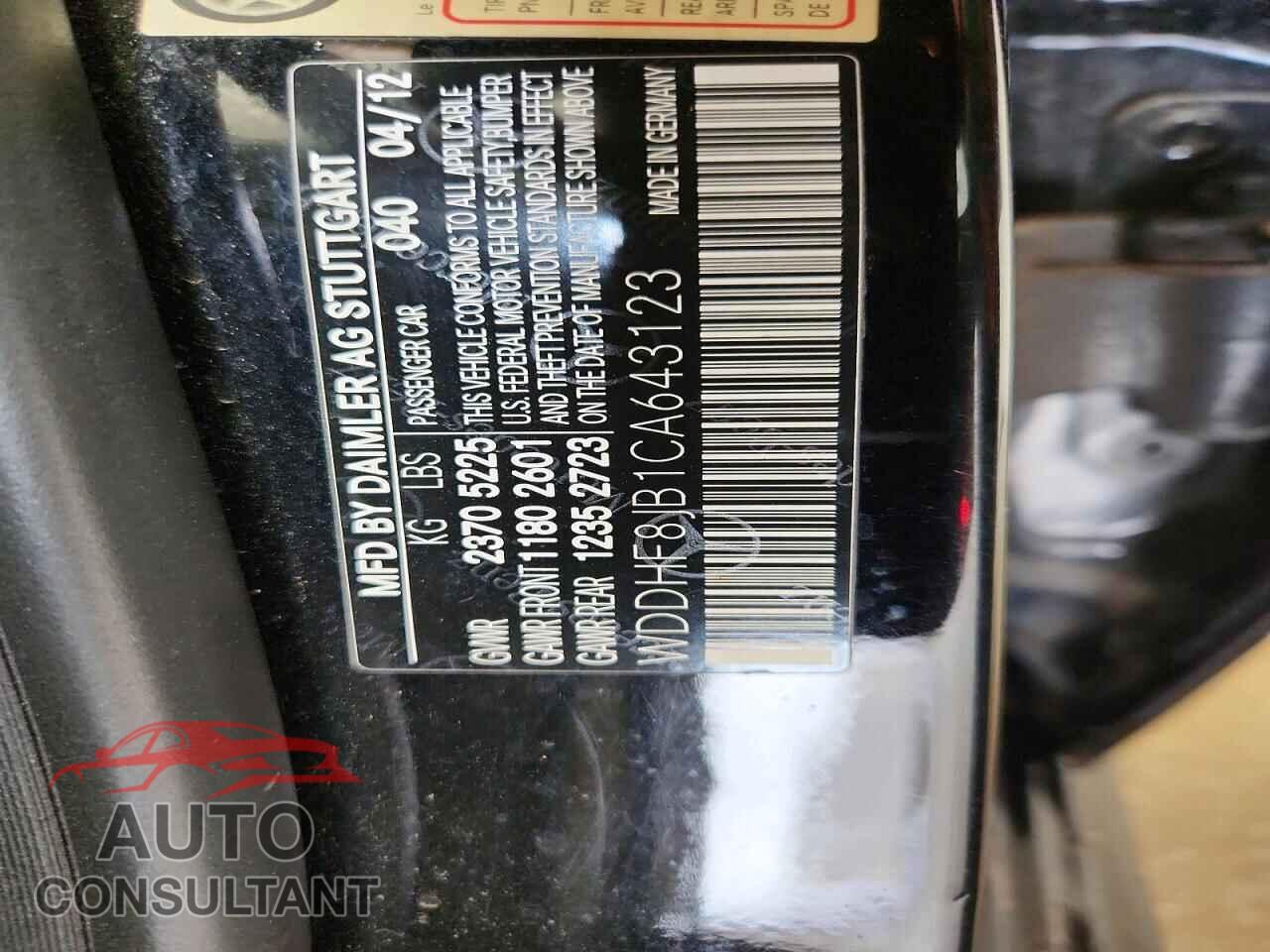 MERCEDES-BENZ E-CLASS 2012 - WDDHF8JB1CA643123