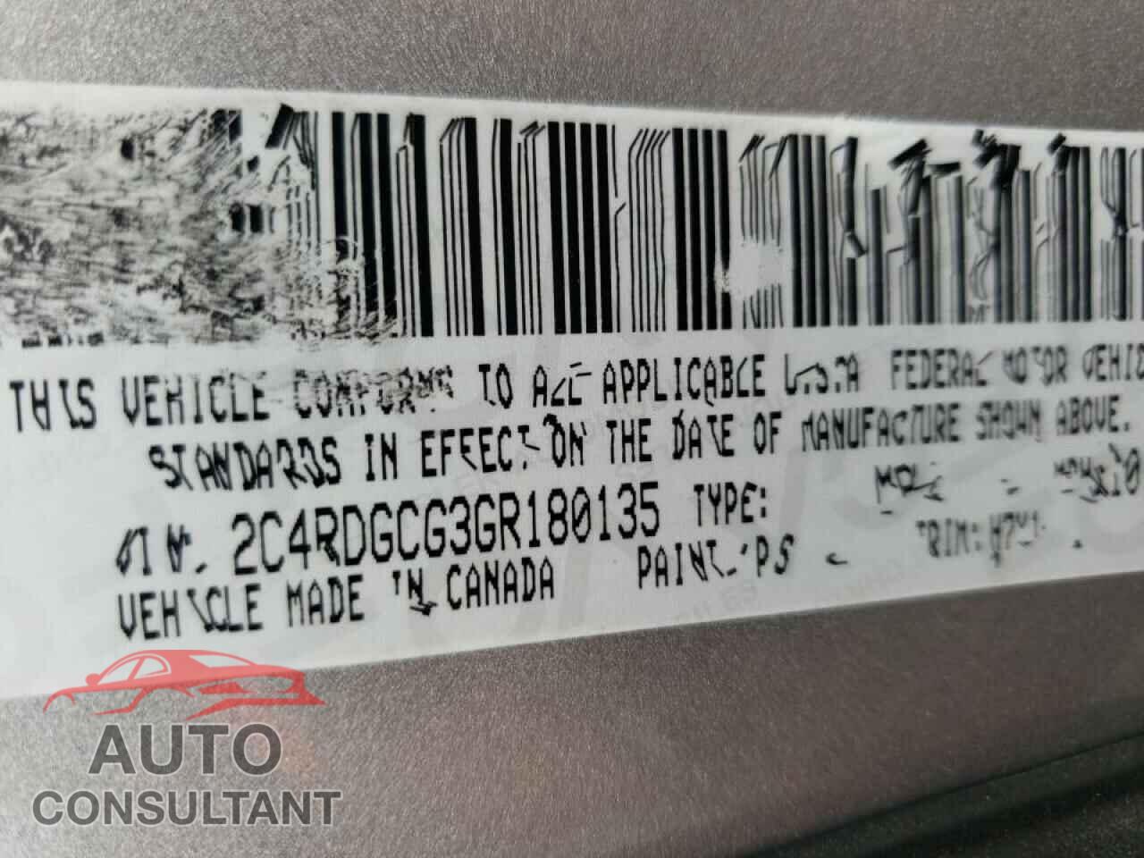 DODGE GRAND CARA 2016 - 2C4RDGCG3GR180135