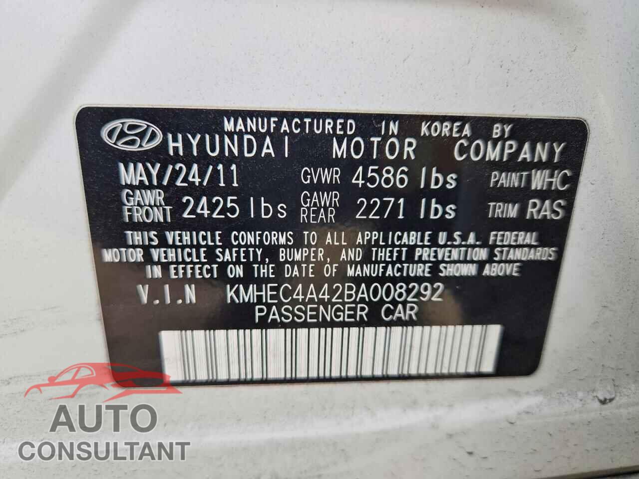 HYUNDAI SONATA 2011 - KMHEC4A42BA008292