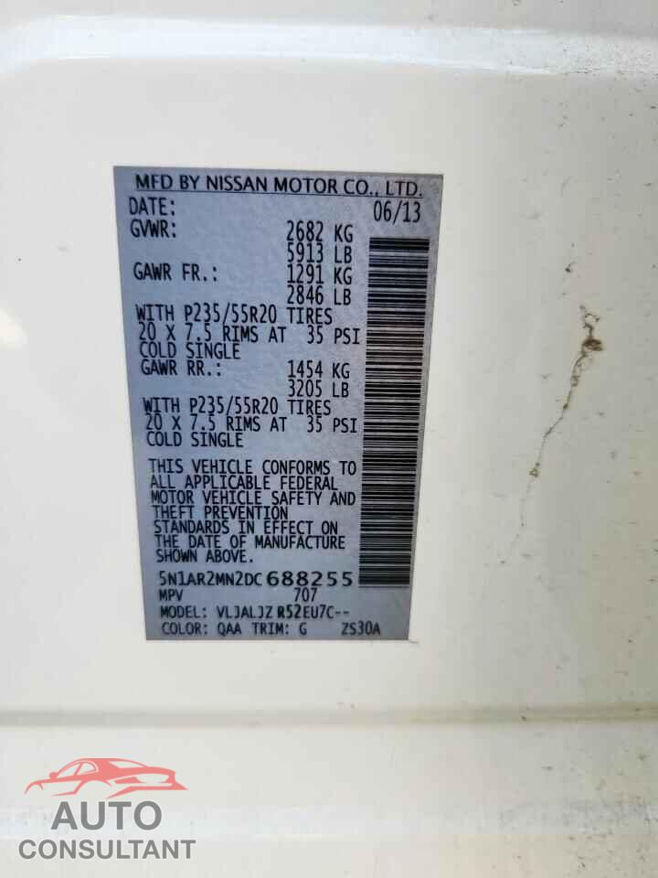 NISSAN PATHFINDER 2013 - 5N1AR2MN2DC688255