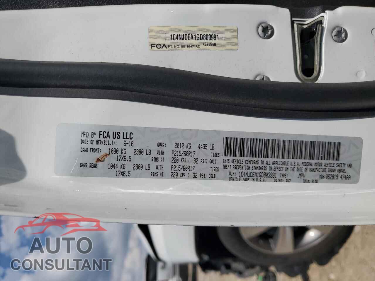 JEEP COMPASS 2016 - 1C4NJCEA1GD803991
