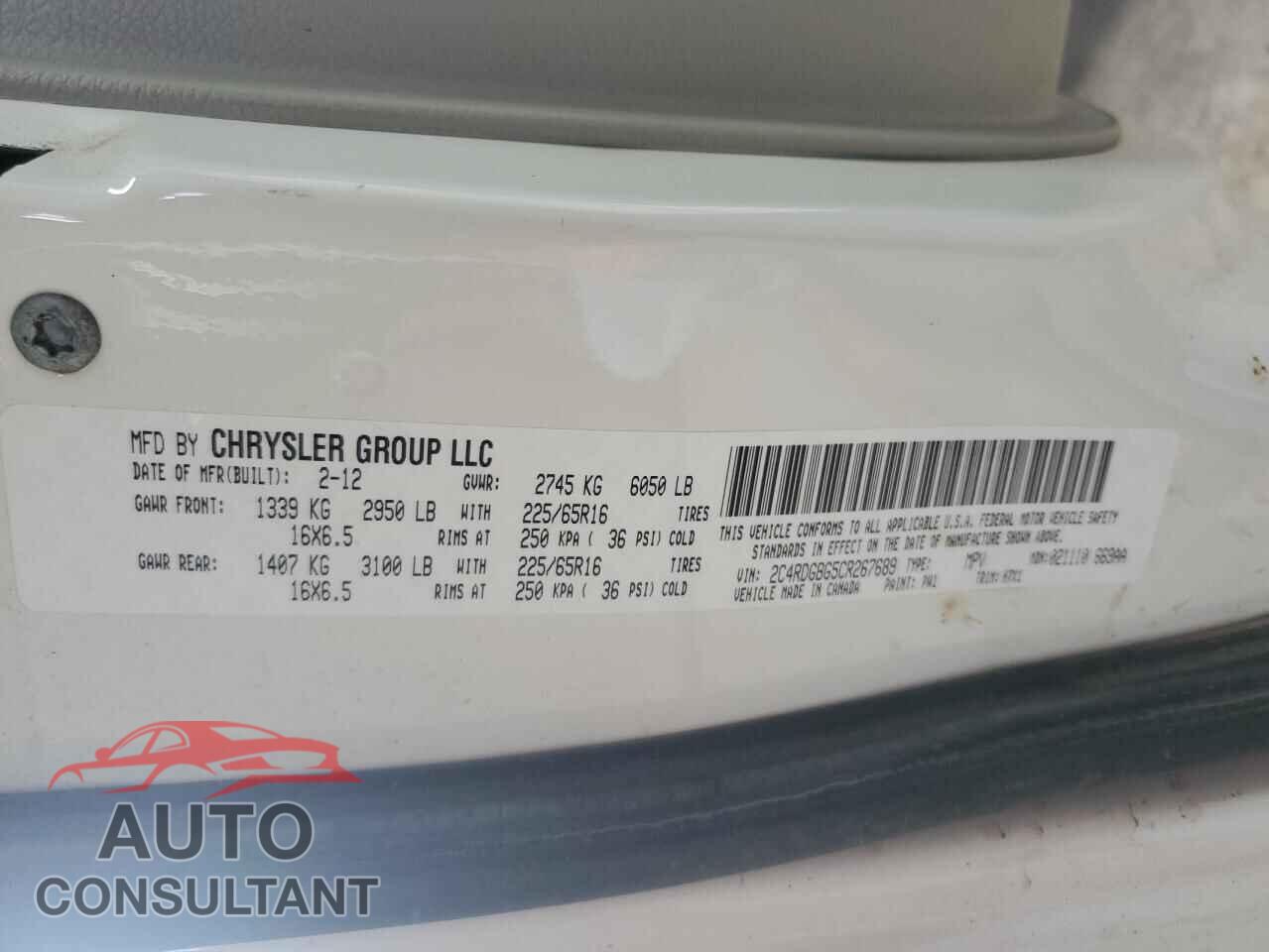 DODGE CARAVAN 2012 - 2C4RDGBG5CR267689