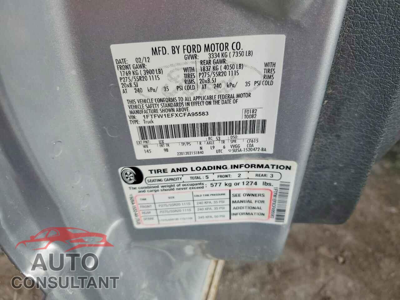 FORD F150 2012 - 1FTFW1EFXCFA95583