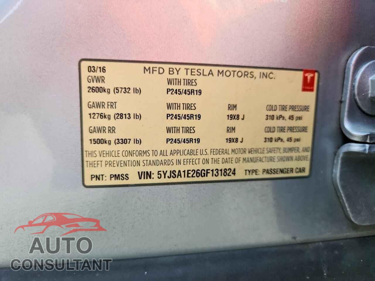 TESLA MODEL S 2016 - 5YJSA1E26GF131824