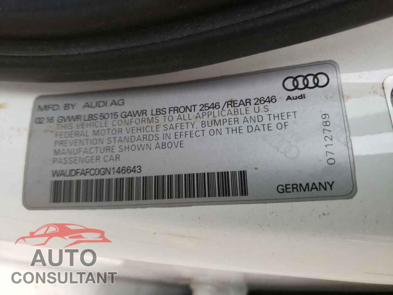 AUDI A6 2016 - WAUDFAFC0GN146643