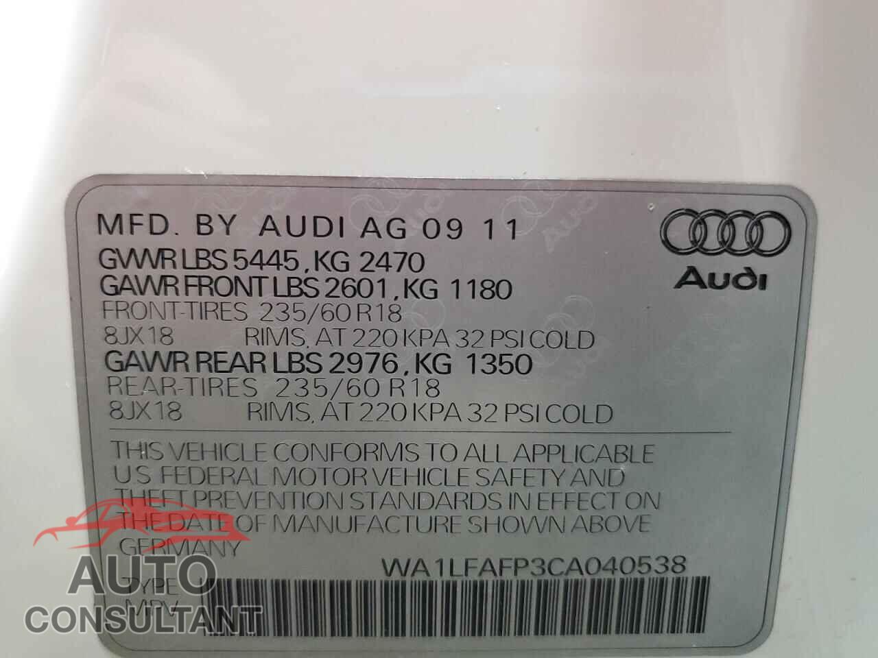 AUDI Q5 2012 - WA1LFAFP3CA040538