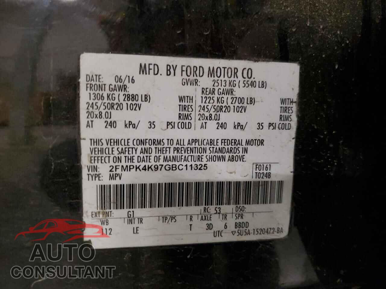 FORD EDGE 2016 - 2FMPK4K97GBC11325