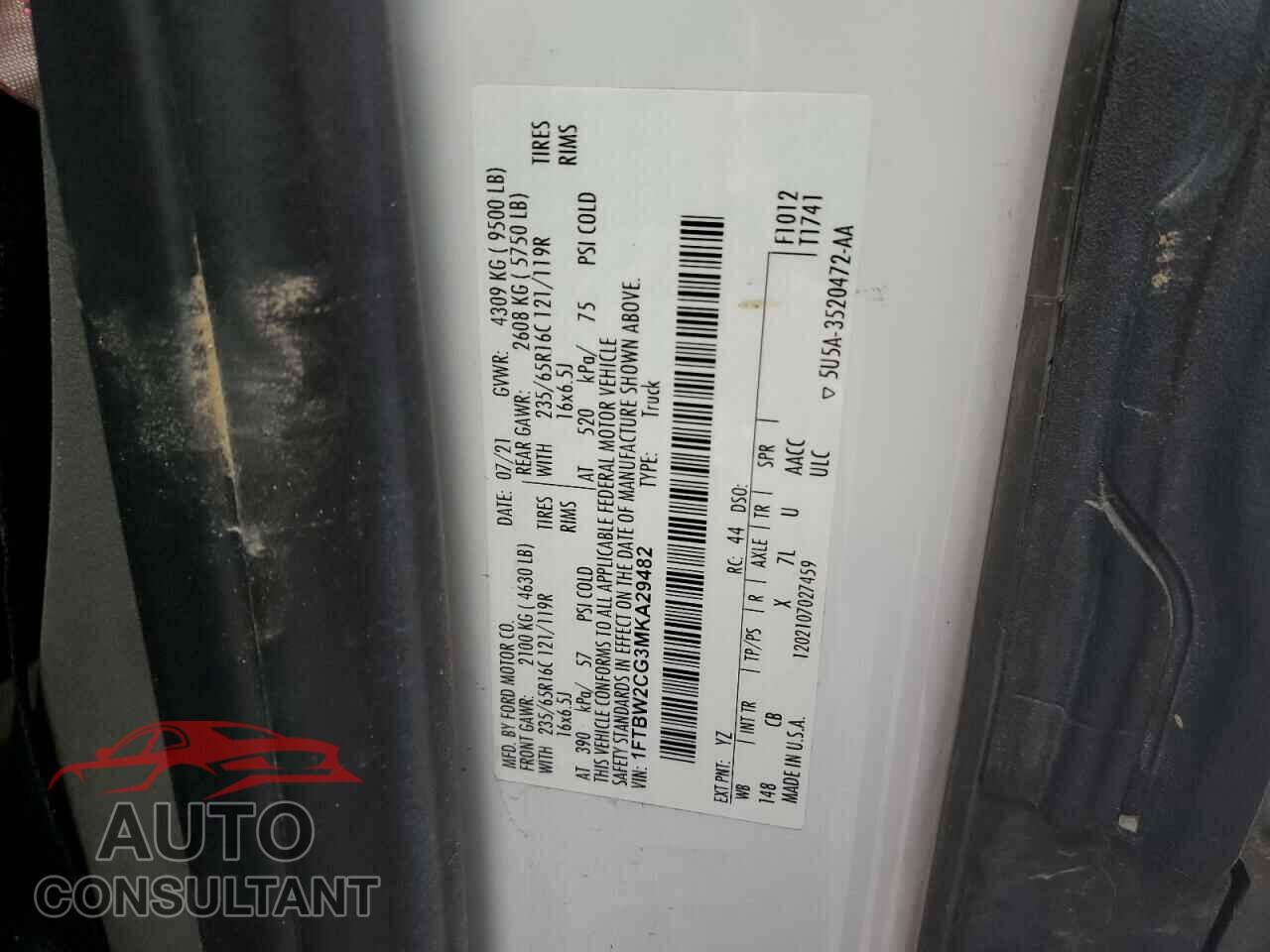 FORD TRANSIT 2021 - 1FTBW2CG3MKA29482