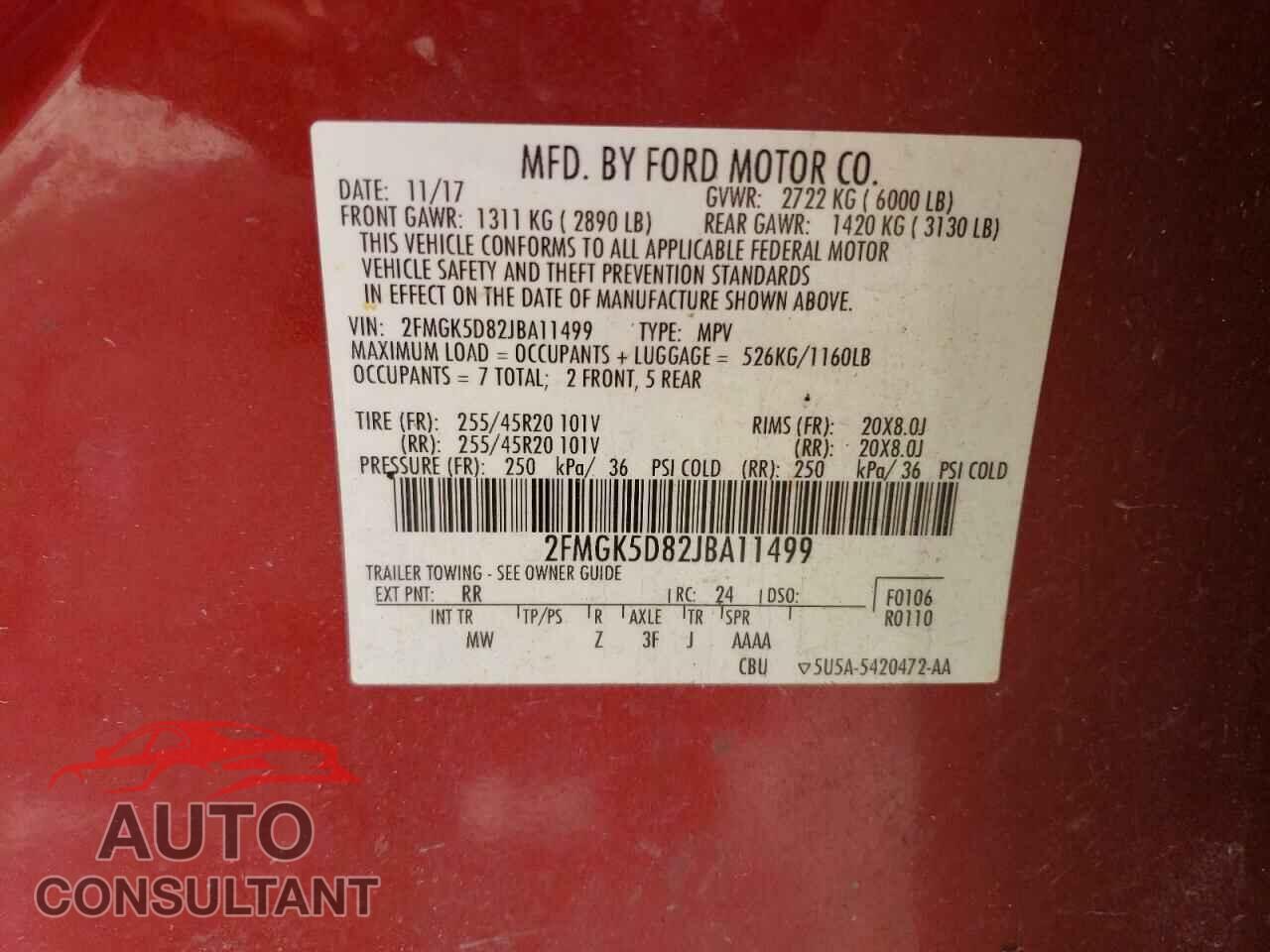 FORD FLEX 2018 - 2FMGK5D82JBA11499