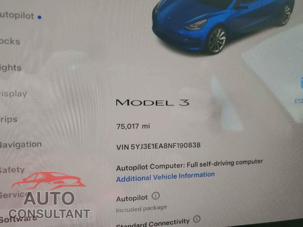 TESLA MODEL 3 2022 - 5YJ3E1EA8NF190838