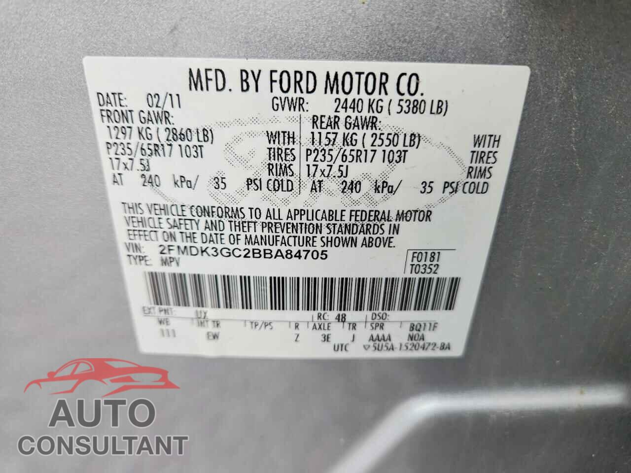 FORD EDGE 2011 - 2FMDK3GC2BBA84705