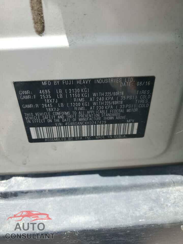 SUBARU OUTBACK 2017 - 4S4BSANCXH3247429