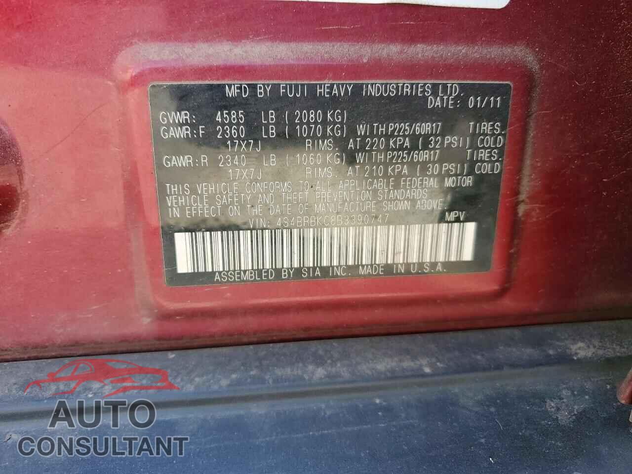 SUBARU OUTBACK 2011 - 4S4BRBKC8B3390747
