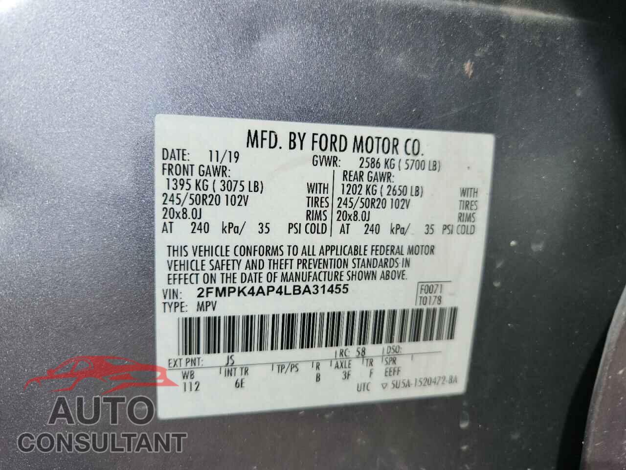 FORD EDGE 2020 - 2FMPK4AP4LBA31455