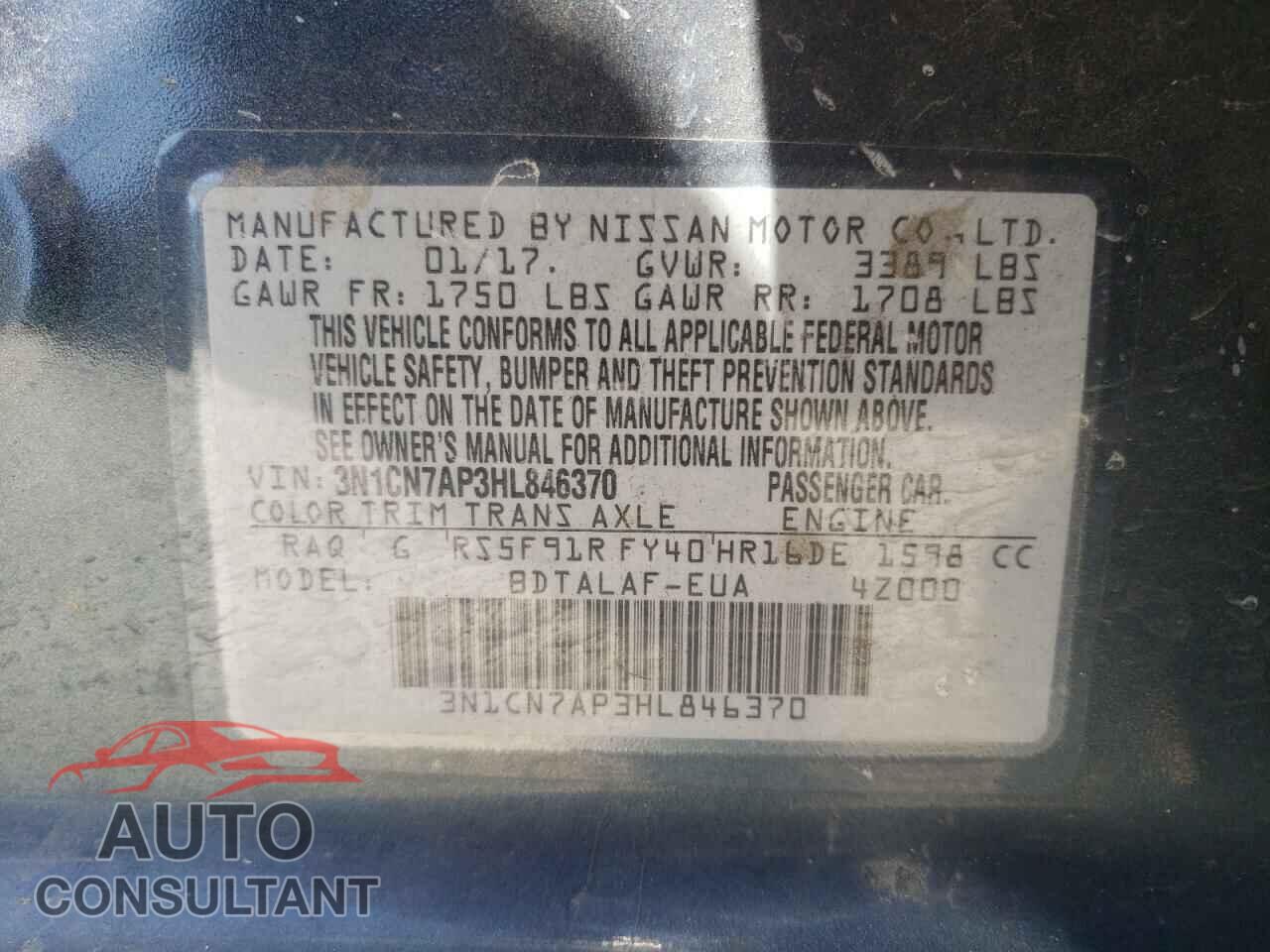 NISSAN VERSA 2017 - 3N1CN7AP3HL846370