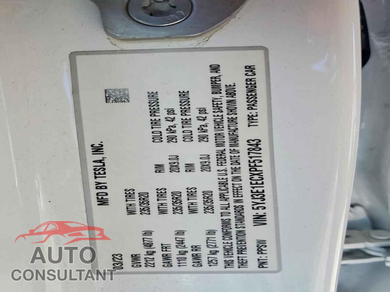 TESLA MODEL 3 2023 - 5YJ3E1ECXPF517843