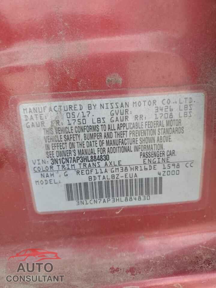 NISSAN VERSA 2017 - 3N1CN7AP3HL884830