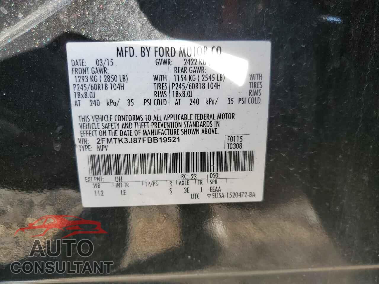 FORD EDGE 2015 - 2FMTK3J87FBB19521
