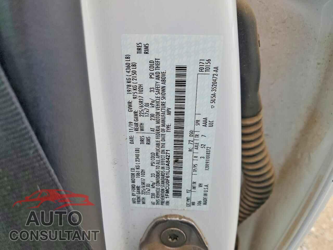 FORD ESCAPE 2020 - 1FMCU0F61LUA84271