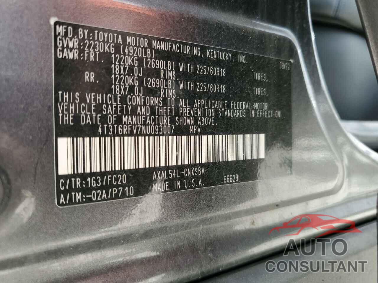 TOYOTA RAV4 2022 - 4T3T6RFV7NU093007