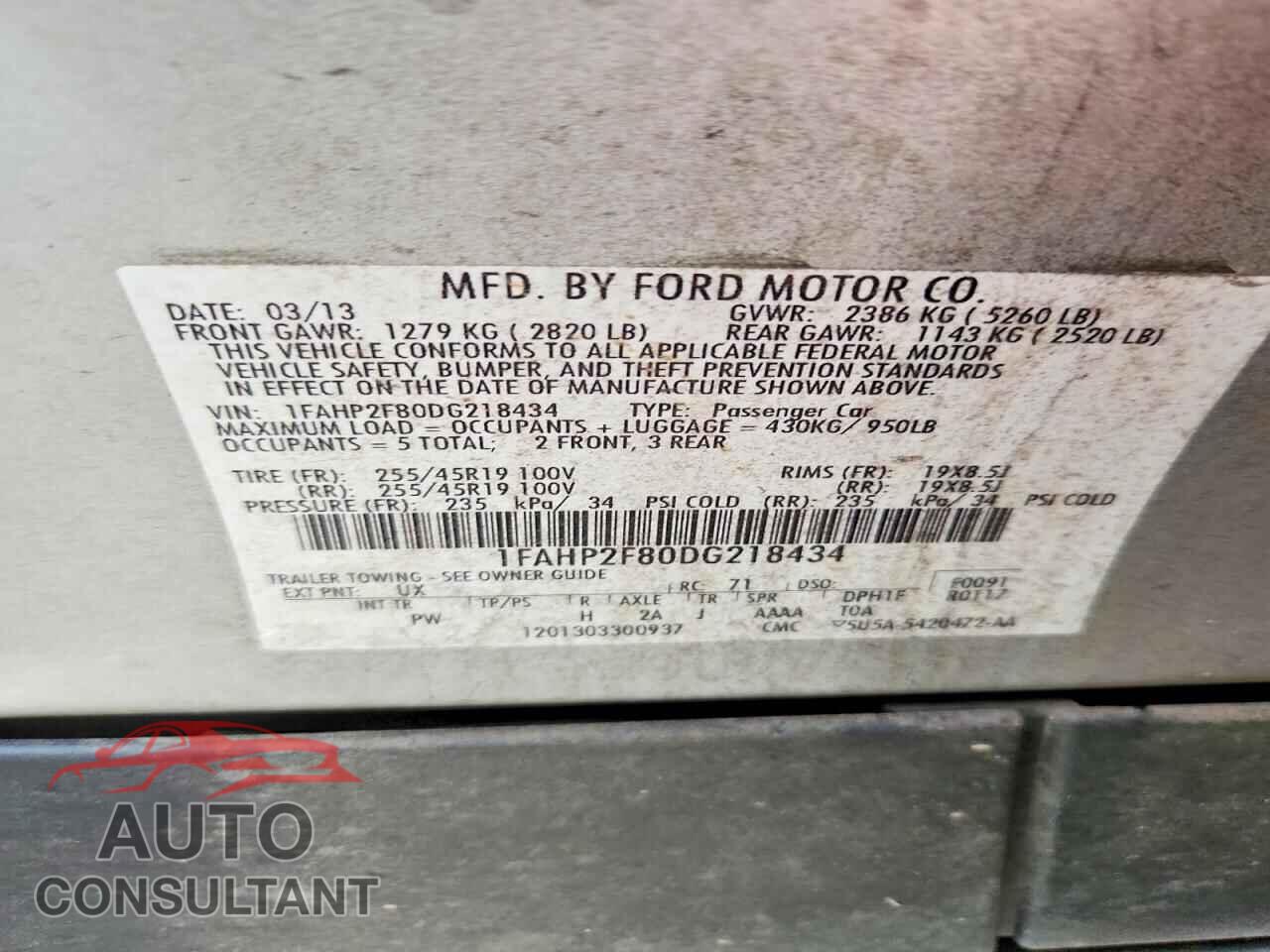 FORD TAURUS 2013 - 1FAHP2F80DG218434