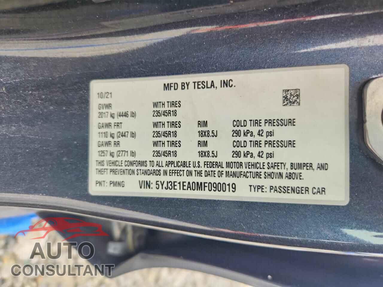 TESLA MODEL 3 2021 - 5YJ3E1EA0MF090019