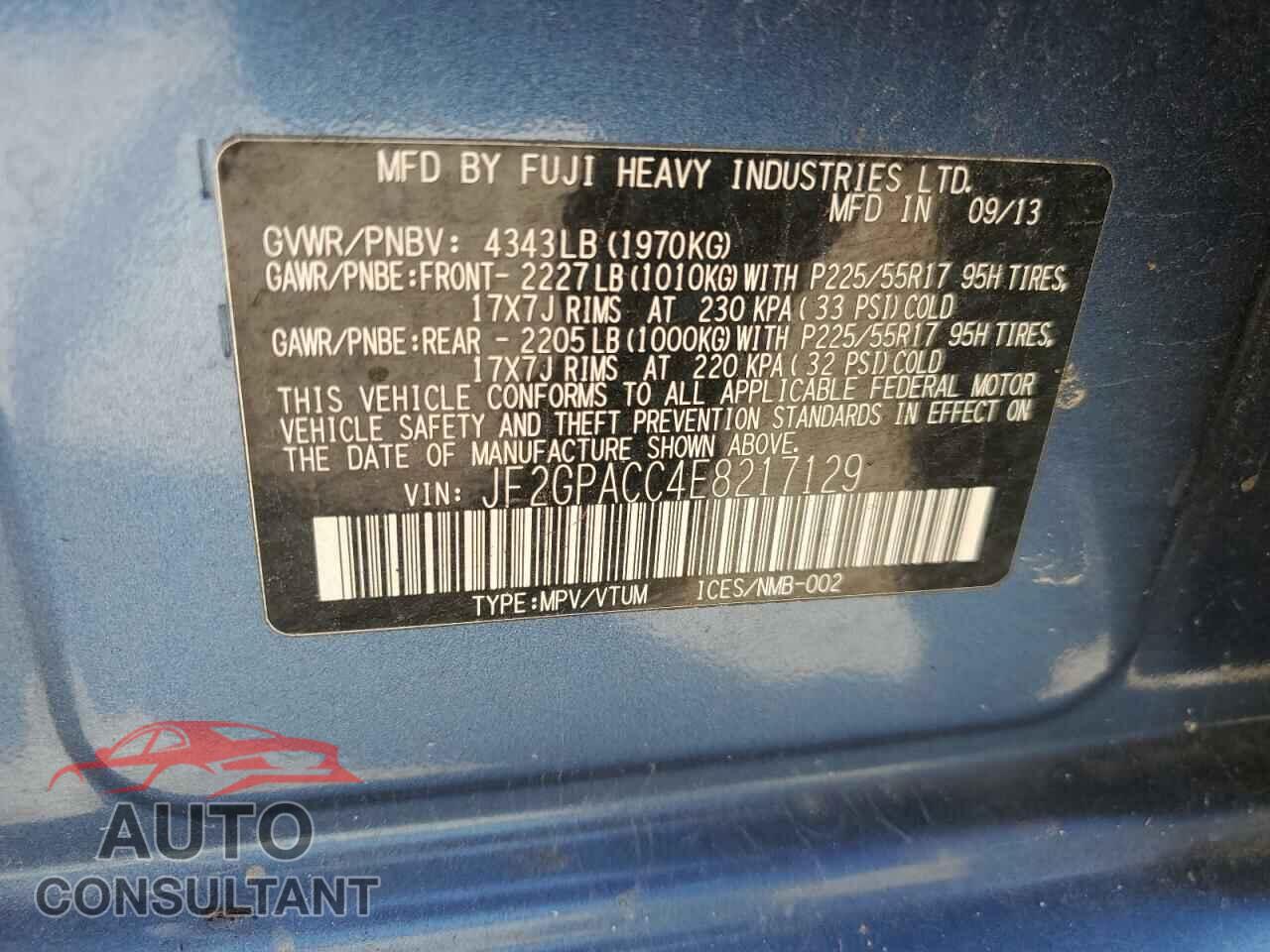 SUBARU XV 2014 - JF2GPACC4E8217129