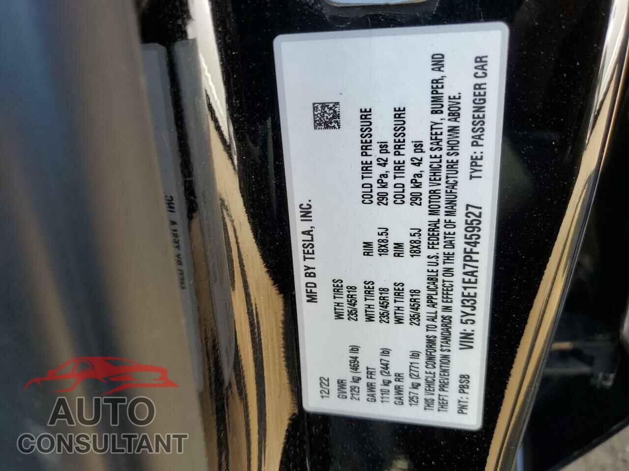 TESLA MODEL 3 2023 - 5YJ3E1EA7PF459527