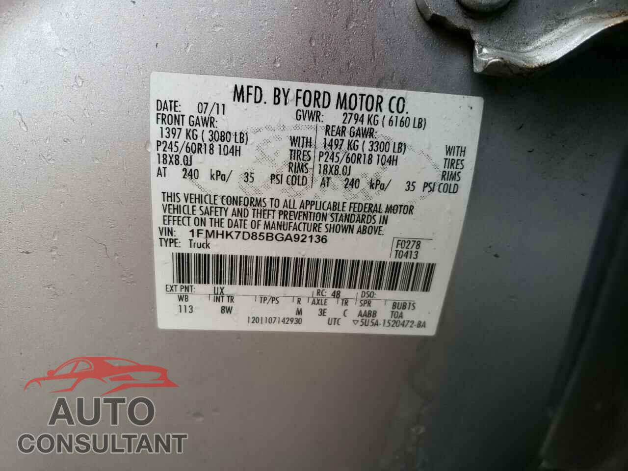 FORD EXPLORER 2011 - 1FMHK7D85BGA92136
