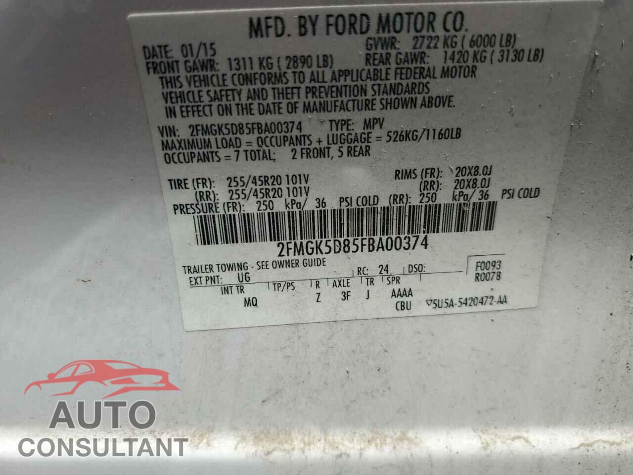 FORD FLEX 2015 - 2FMGK5D85FBA00374