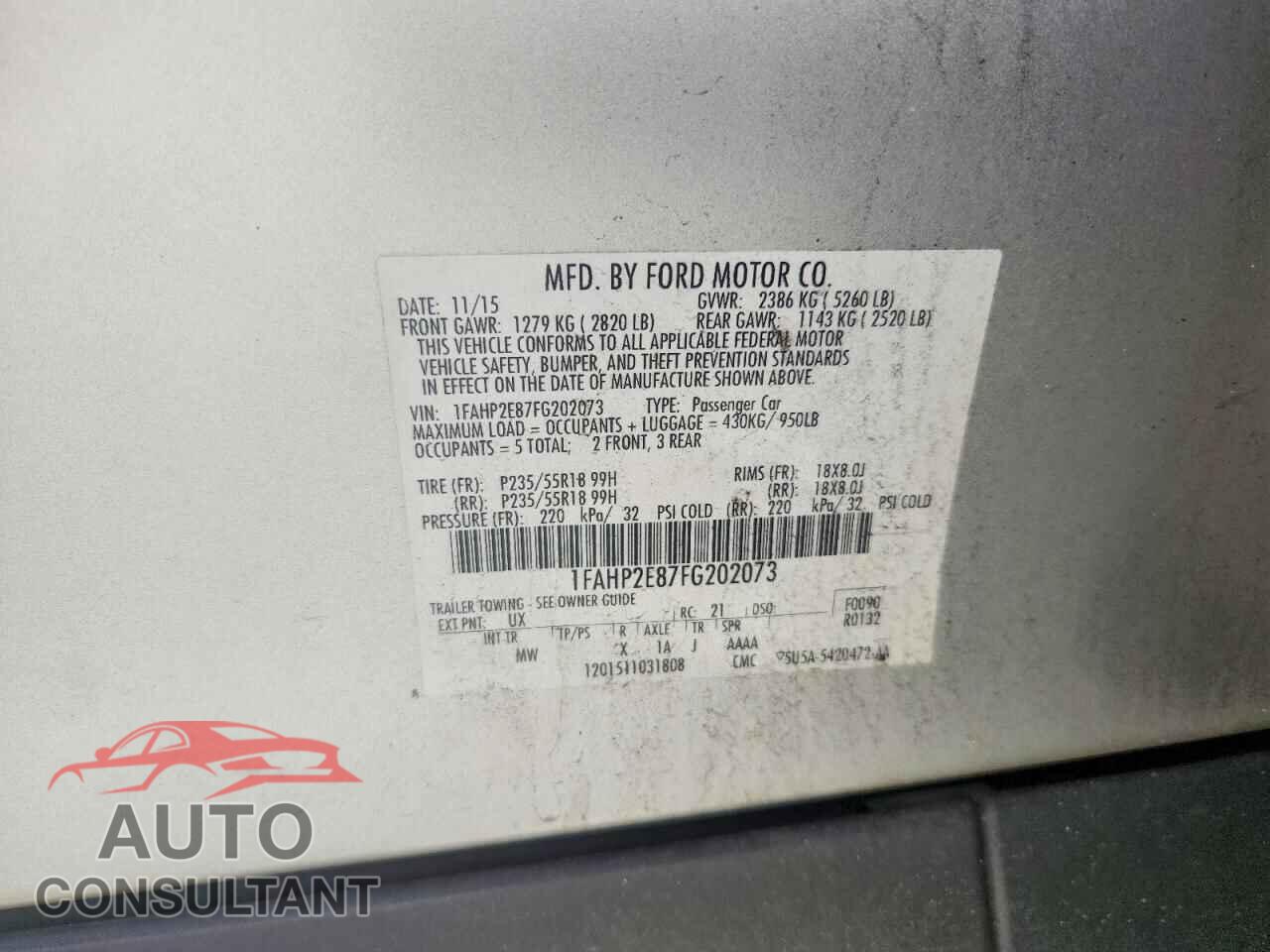 FORD TAURUS 2015 - 1FAHP2E87FG202073