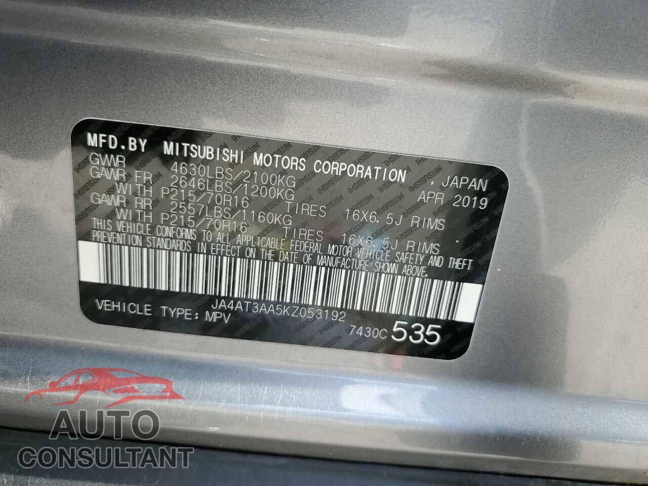 MITSUBISHI ECLIPSE 2019 - JA4AT3AA5KZ053192