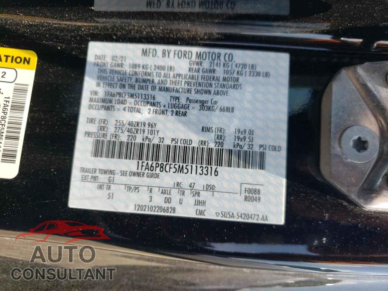 FORD MUSTANG 2021 - 1FA6P8CF5M5113316