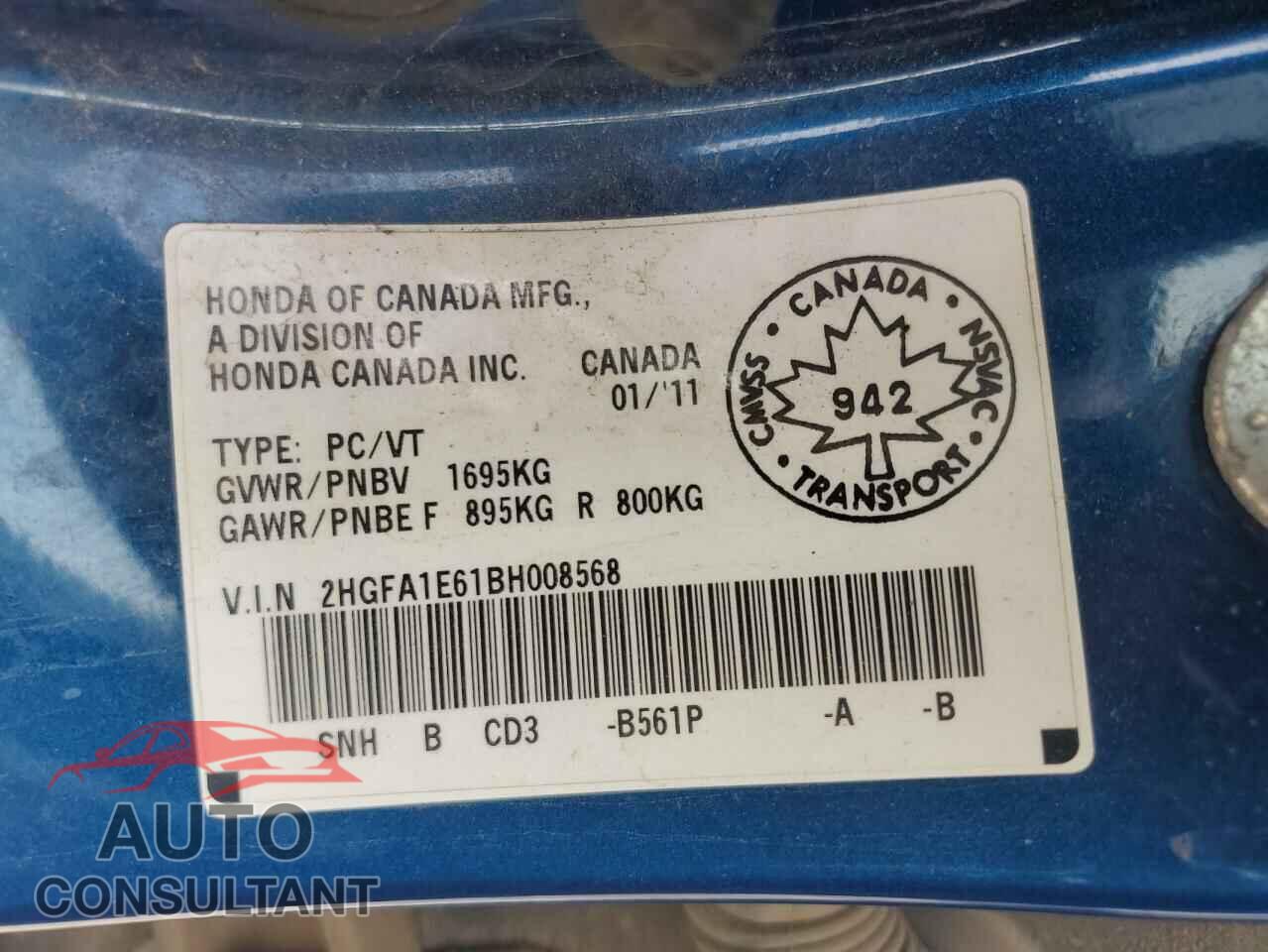 HONDA CIVIC 2011 - 2HGFA1E61BH008568
