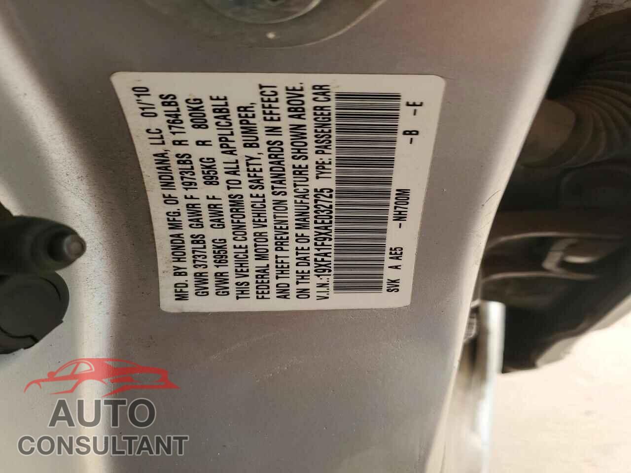 HONDA CIVIC 2010 - 19XFA1F9XAE032725