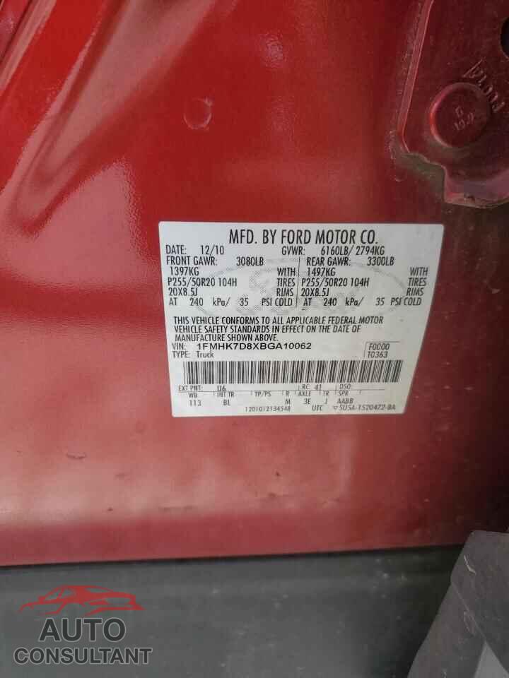 FORD EXPLORER 2011 - 1FMHK7D8XBGA10062