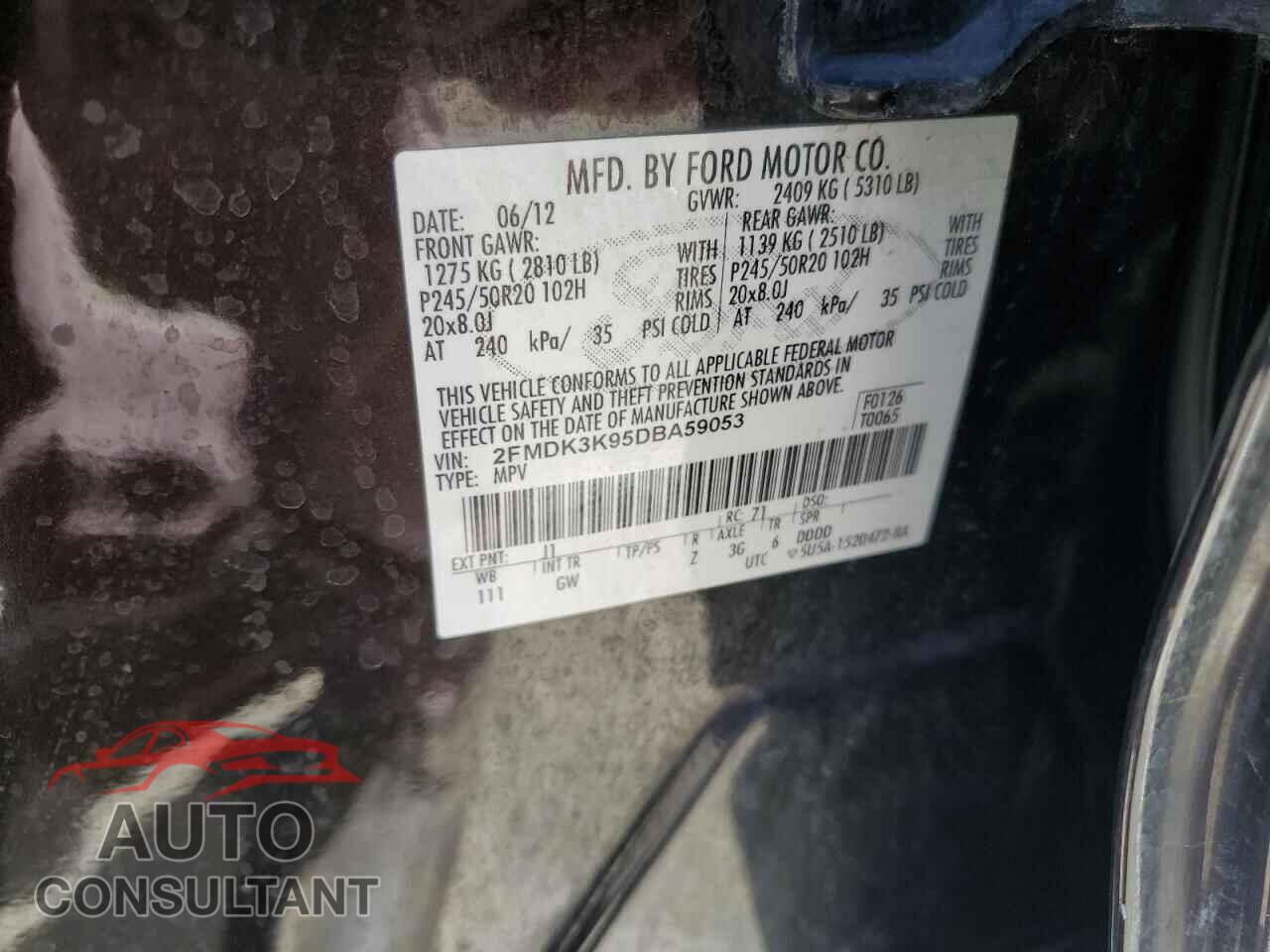 FORD EDGE 2013 - 2FMDK3K95DBA59053