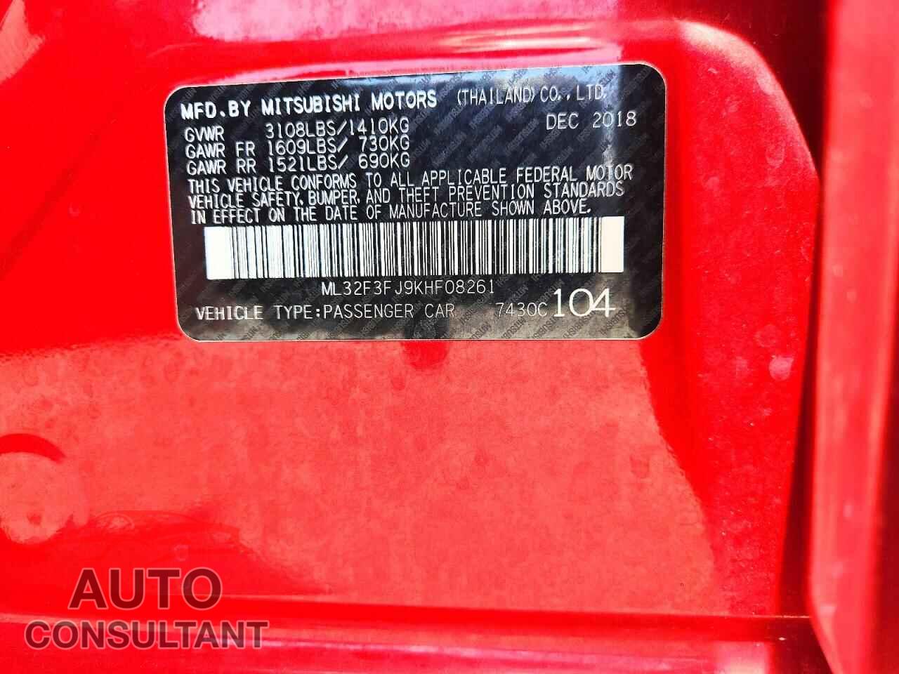 MITSUBISHI MIRAGE 2019 - ML32F3FJ9KHF08261