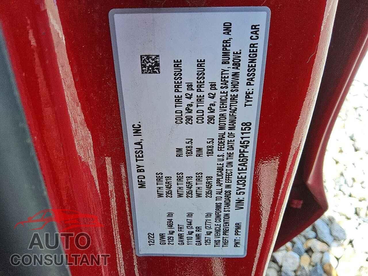 TESLA MODEL 3 2023 - 5YJ3E1EA6PF451158
