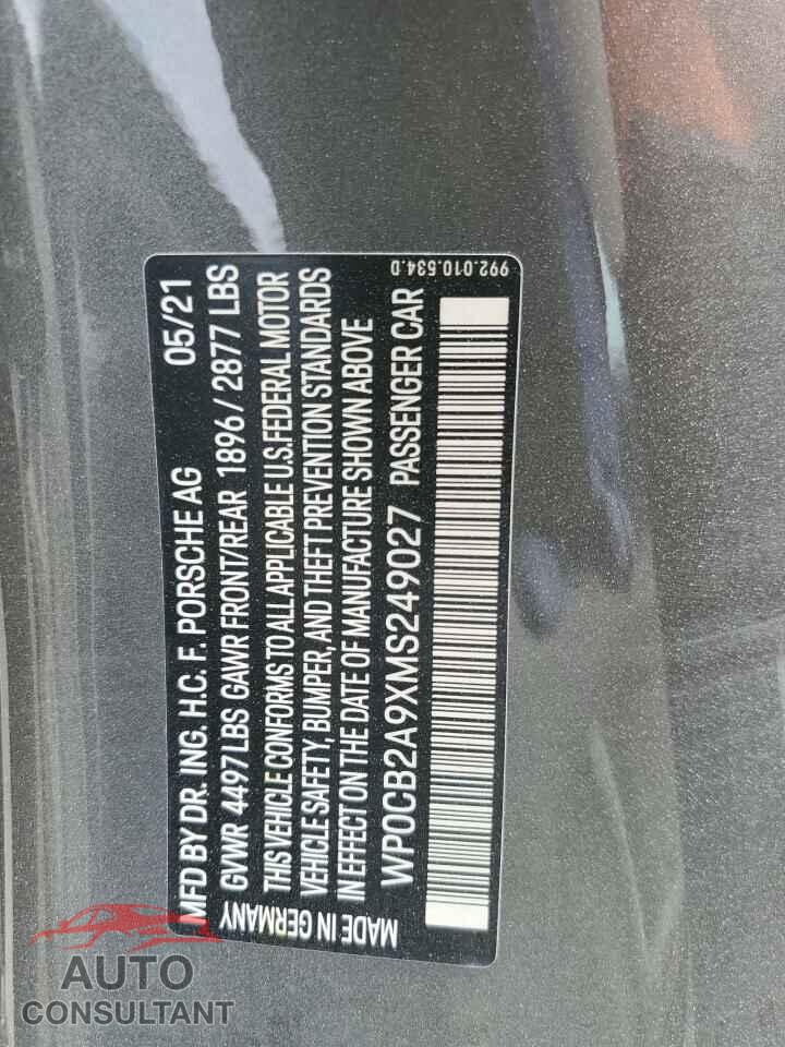 PORSCHE 911 2021 - WP0CB2A9XMS249027