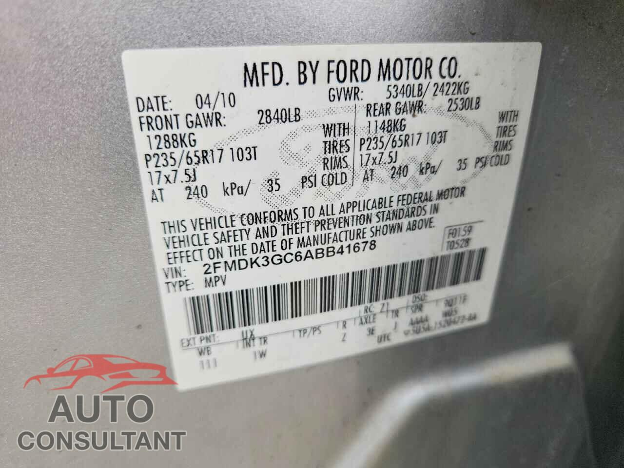 FORD EDGE 2010 - 2FMDK3GC6ABB41678