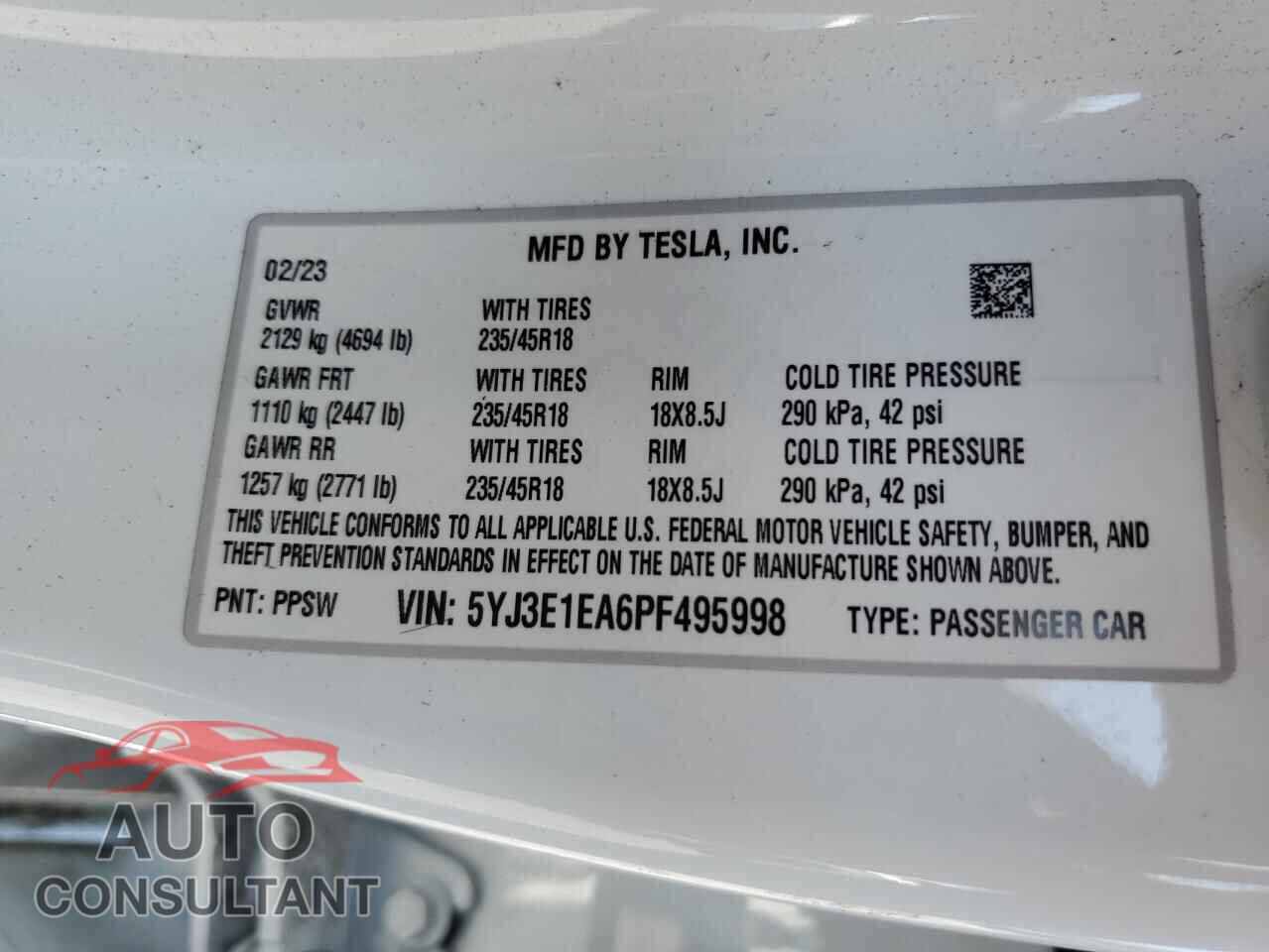 TESLA MODEL 3 2023 - 5YJ3E1EA6PF495998