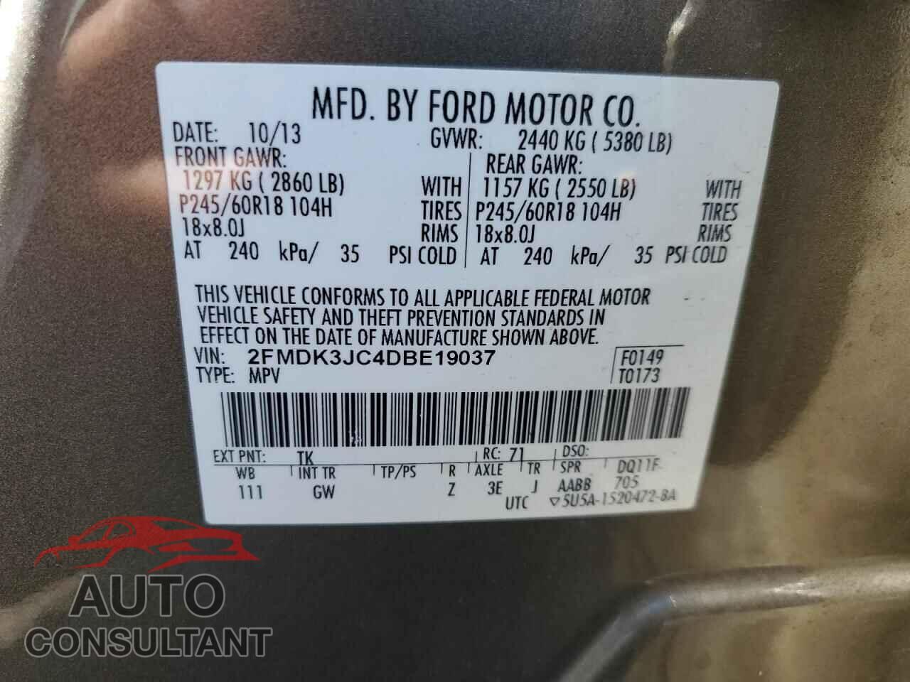 FORD EDGE 2013 - 2FMDK3JC4DBE19037