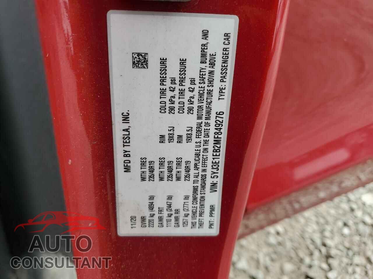 TESLA MODEL 3 2021 - 5YJ3E1EB2MF849276