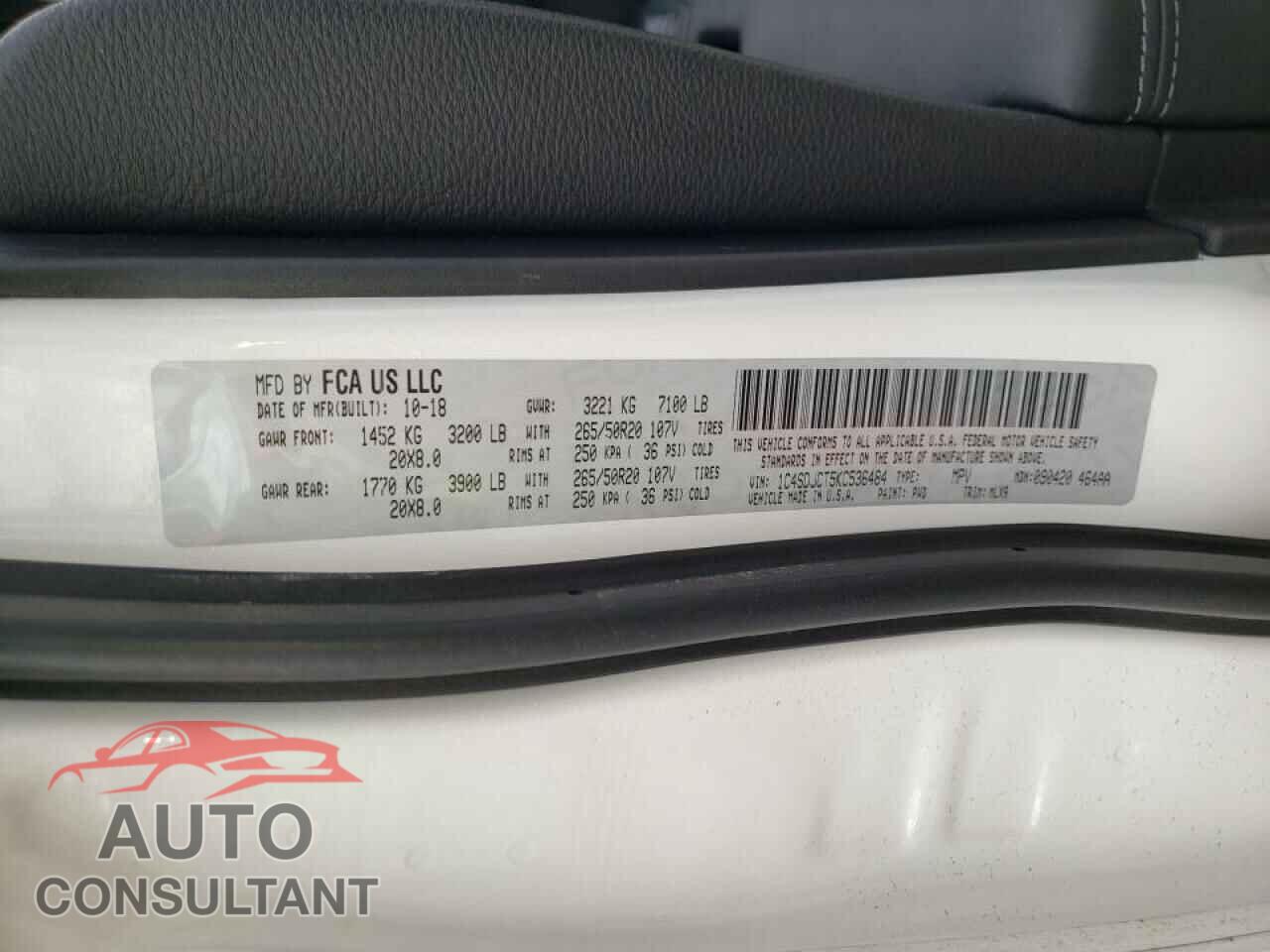 DODGE DURANGO 2019 - 1C4SDJCT5KC536484