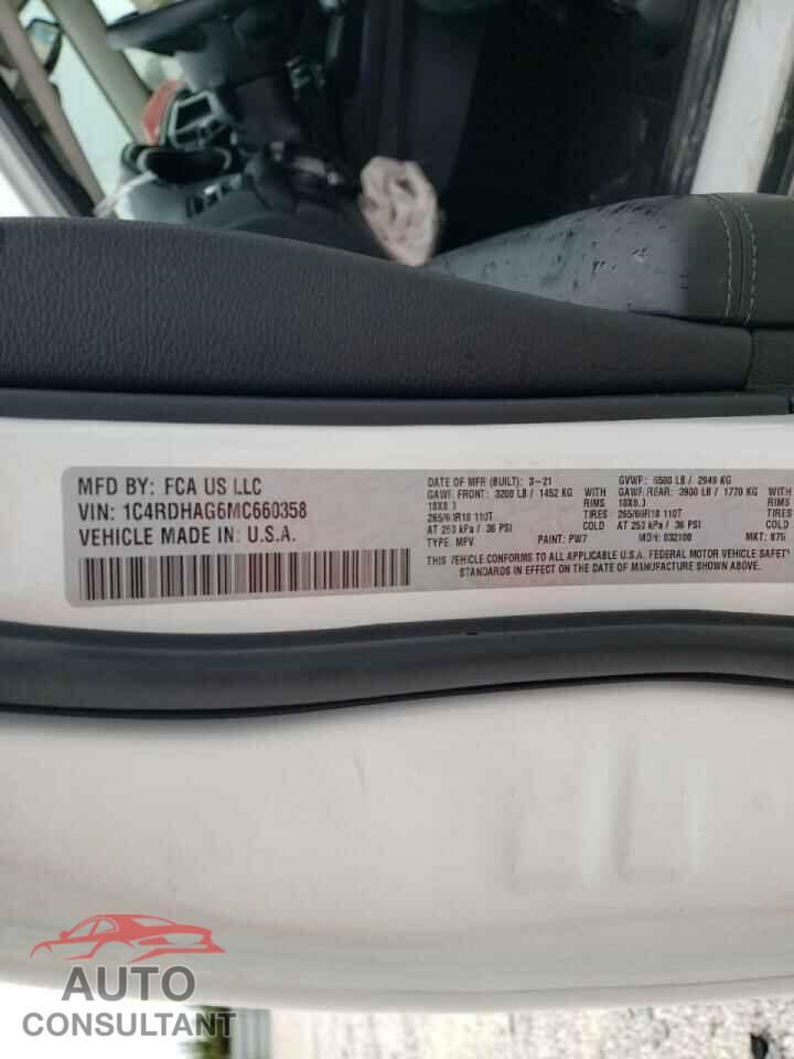 DODGE DURANGO 2021 - 1C4RDHAG6MC660358