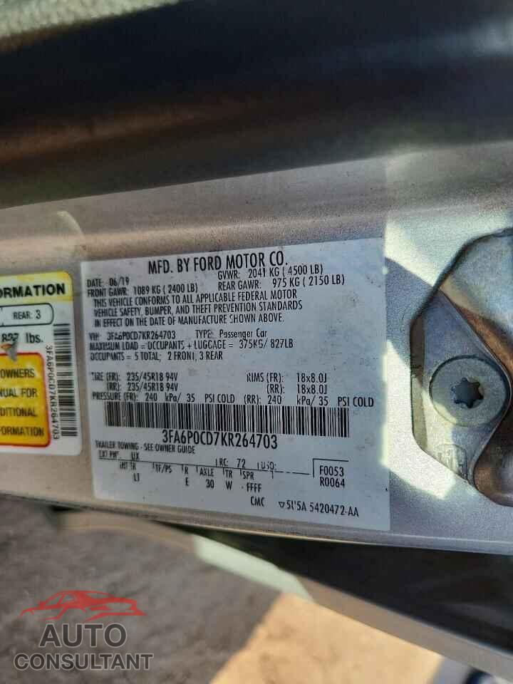 FORD FUSION 2019 - 3FA6P0CD7KR264703