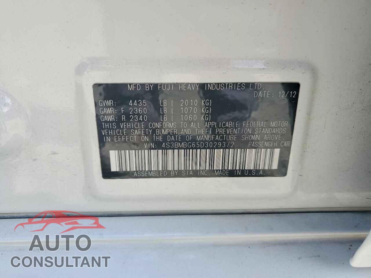 SUBARU LEGACY 2013 - 4S3BMBG65D3029372